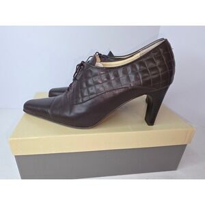 Casual Corner Brown Leather Quilted Lace Up Oxford Heels Made in Italy 7M
372
